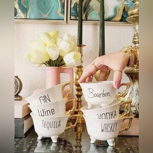 Gin Stoneware Footed Teacup Coffee Cup Gold Handle Novelty Kitsch Retro